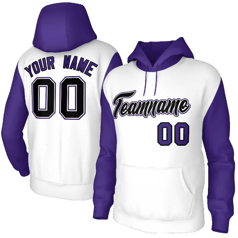 Comfortable And Versatile Custom White Black-White Raglan Sleeves Stitched Sportwear Pullover Hoodie