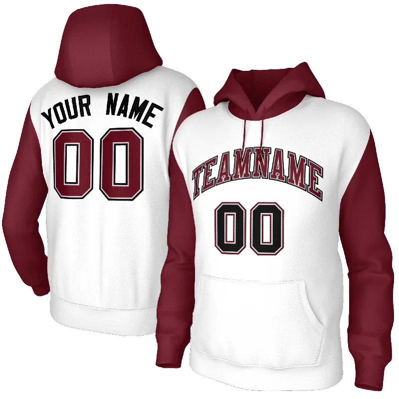 Luxury Fashion Custom White Crimson-Gray Raglan Sleeves Stitched Sportwear Pullover Hoodie