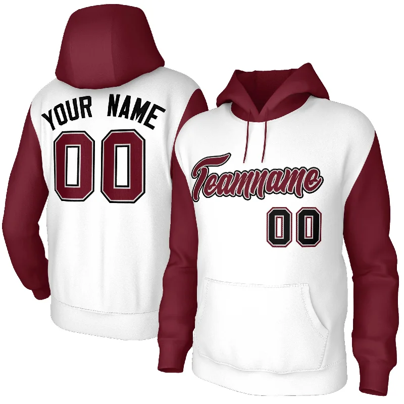 Urban Sense Custom White Crimson-Gray Raglan Sleeves Stitched Sportwear Pullover Hoodie