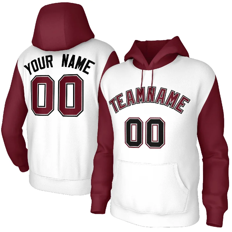 Unique Design Custom White Crimson-Gray Raglan Sleeves Stitched Sportwear Pullover Hoodie