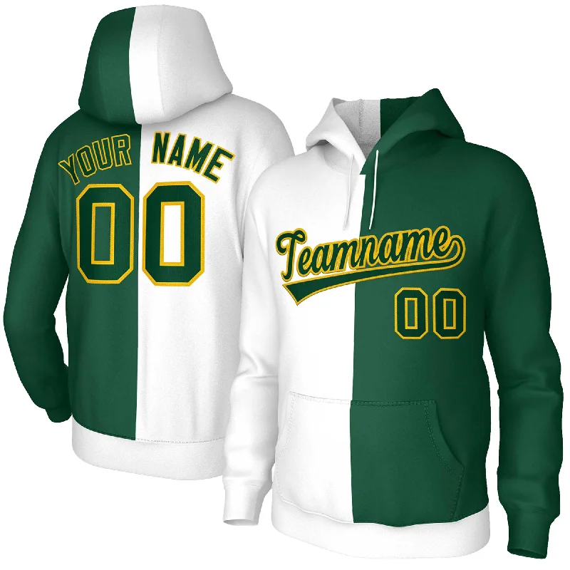Cozy Vibes Custom White Green Green-Gold Split Fashion Stitched Sportwear Pullover Hoodie