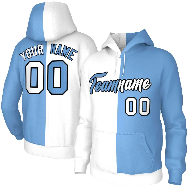 Personal Charm Custom White Light Blue-Black Split Fashion Stitched Sportwear Pullover Hoodie