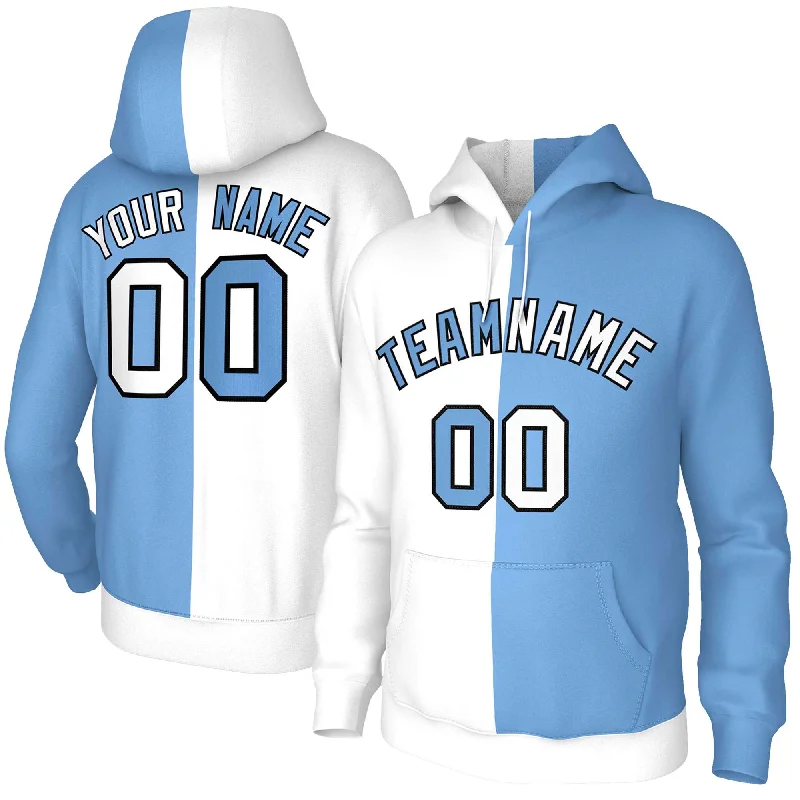 Trendy Items Custom White Light Blue Light Blue-Black Split Fashion Stitched Sportwear Pullover Hoodie