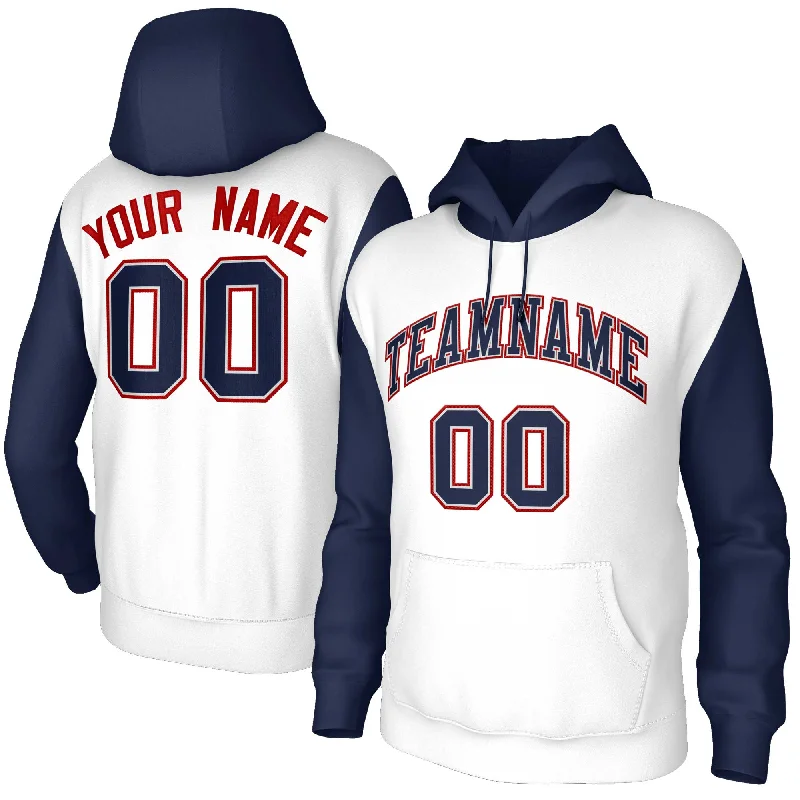 Classic Series Custom White Navy-Gray Raglan Sleeves Stitched Sportwear Pullover Hoodie