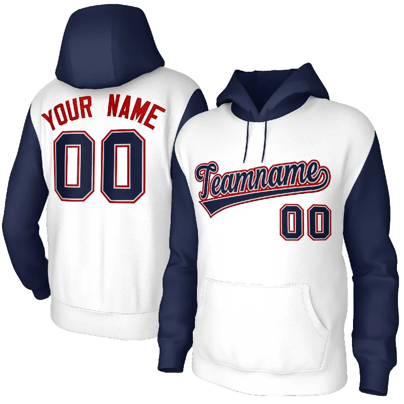 Elegant Design Custom White Navy-Gray Raglan Sleeves Stitched Sportwear Pullover Hoodie