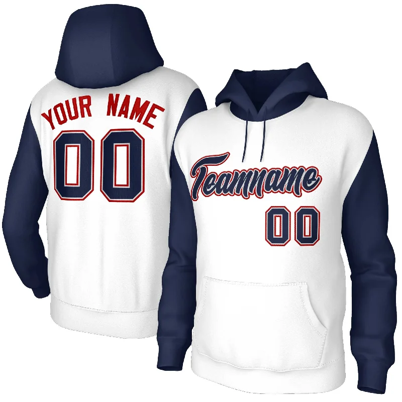 Fashion Style Custom White Navy-Gray Raglan Sleeves Stitched Sportwear Pullover Hoodie