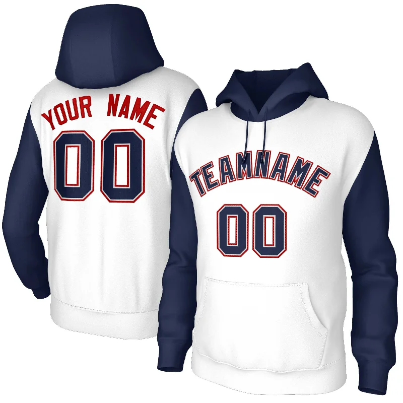 Casual Street Custom White Navy-Gray Raglan Sleeves Stitched Sportwear Pullover Hoodie