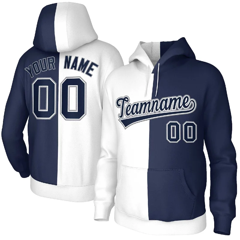 Basic Comfort Custom White Navy Navy-White Split Fashion Stitched Sportwear Pullover Hoodie