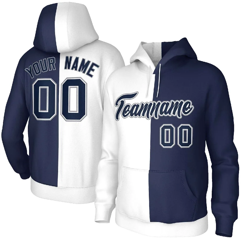 Exquisite Craftsmanship Custom White Navy Navy-White Split Fashion Stitched Sportwear Pullover Hoodie
