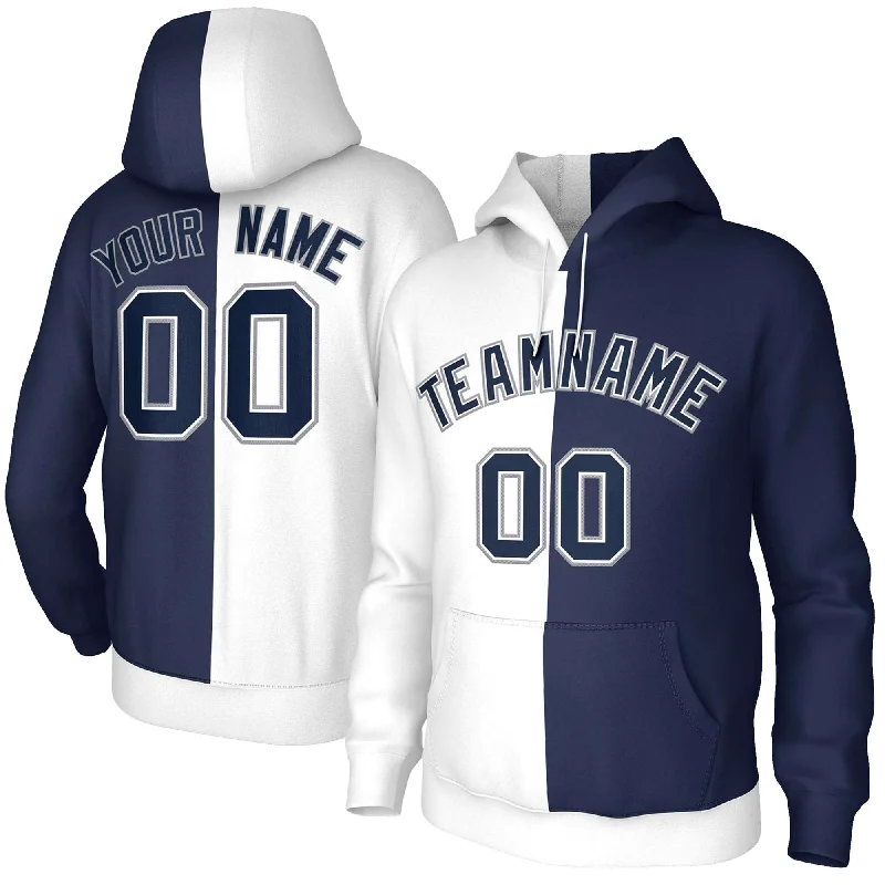 Classic Items Custom White Navy Navy-White Split Fashion Stitched Sportwear Pullover Hoodie