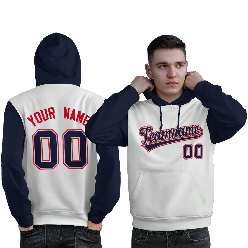 Easy Comfort Style Custom White Navy-Red Raglan Sleeves Pullover Personalized Sweatshirt Hoodie