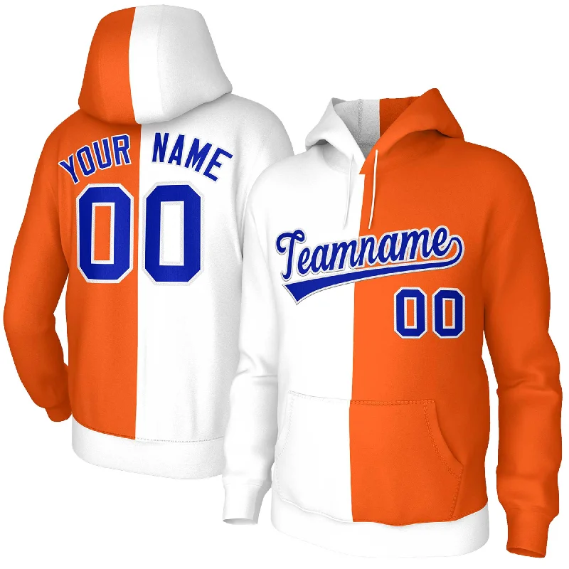 Chic Lounge Custom White Orange Royal-White Split Fashion Stitched Sportwear Pullover Hoodie