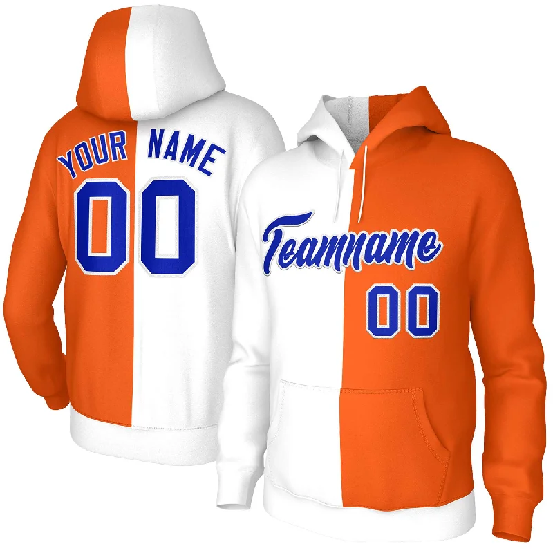 Exquisite Tailoring Custom White Orange Royal-White Split Fashion Stitched Sportwear Pullover Hoodie
