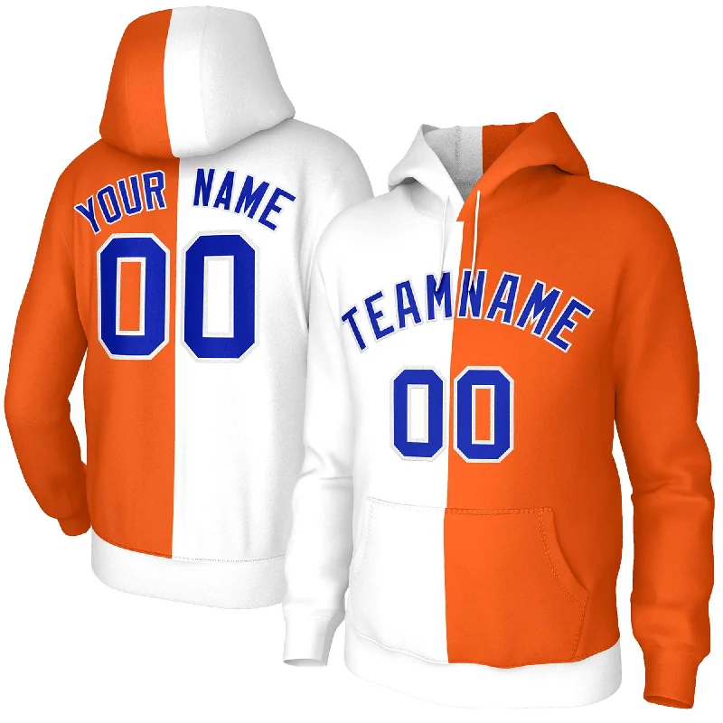 Quality Tailoring Custom White Orange Royal-White Split Fashion Stitched Sportwear Pullover Hoodie