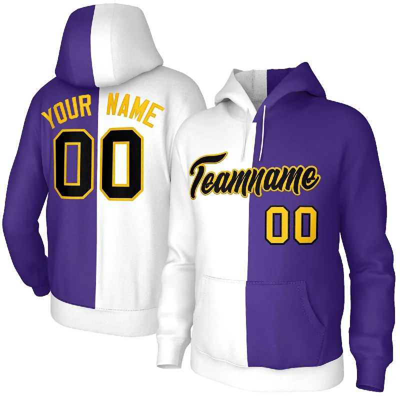 Exclusive Customization Custom White Purple Black-Gold Split Fashion Stitched Sportwear Pullover Hoodie