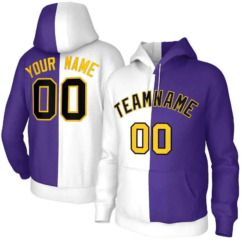 Fashion Expert Custom White Purple Black-Gold Split Fashion Stitched Sportwear Pullover Hoodie