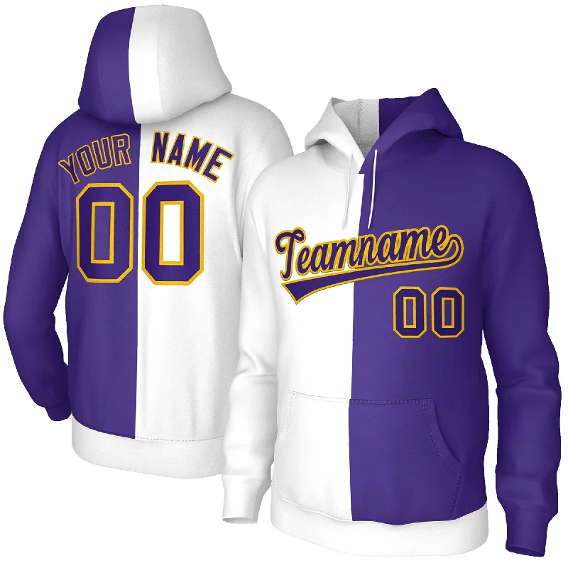 Sporty Elegance Custom White Purple Purple-Gold Split Fashion Stitched Sportwear Pullover Hoodie