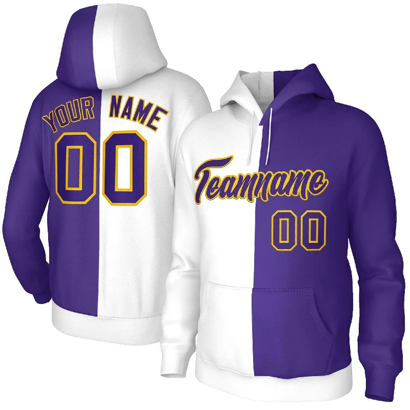Sports Style Custom White Purple-Gold Split Fashion Stitched Sportwear Pullover Hoodie
