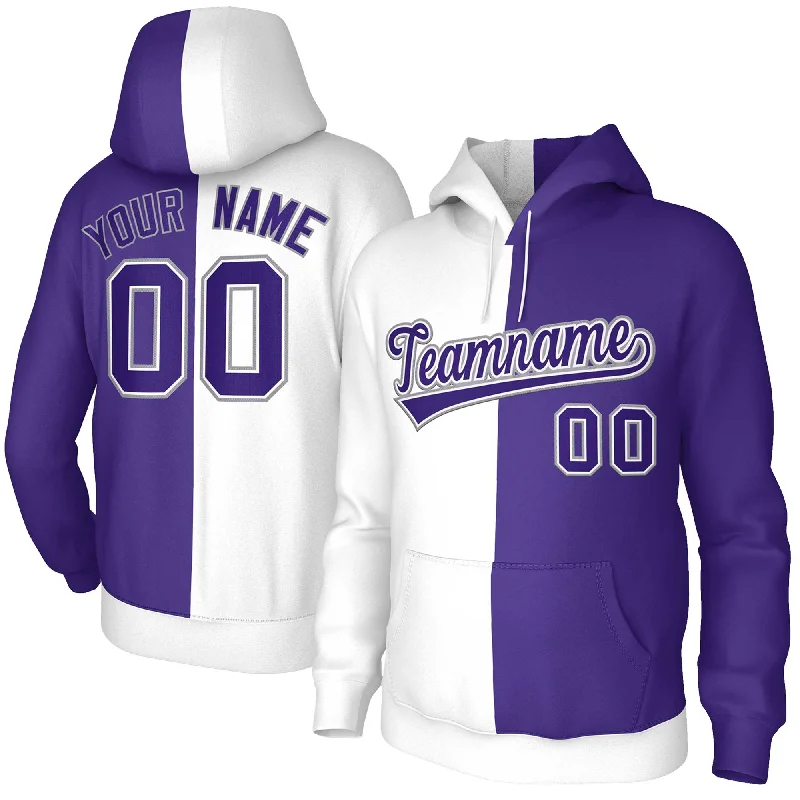Summer Comfort Custom White Purple Purple-White Split Fashion Stitched Sportwear Pullover Hoodie