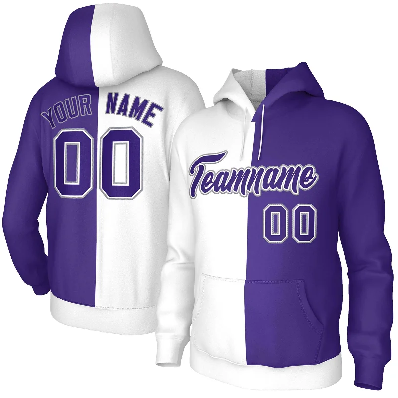 Casual Chic Custom White Purple Purple-White Split Fashion Stitched Sportwear Pullover Hoodie