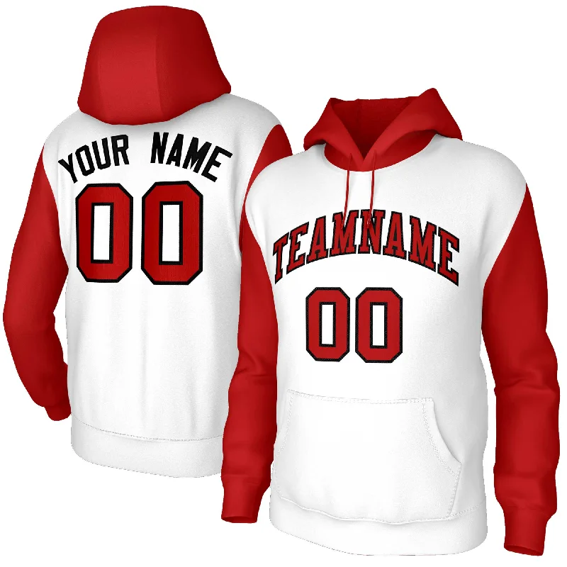 Street Fashion Custom White Red-Black Raglan Sleeves Stitched Sportwear Pullover Hoodie