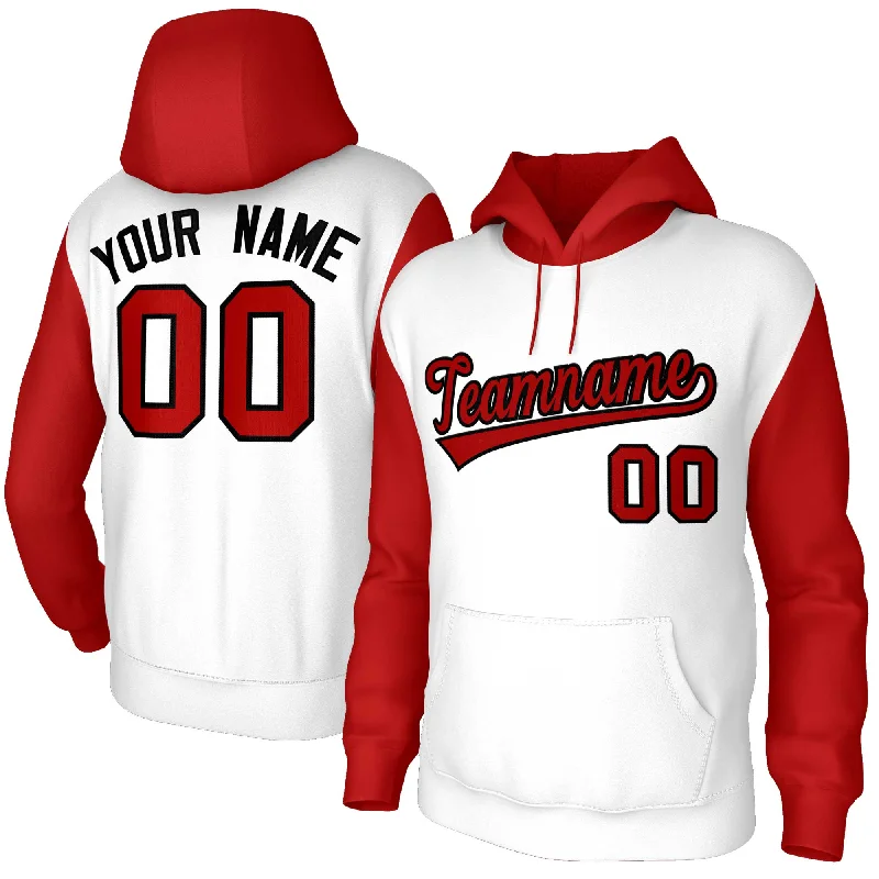 Personalized Design Custom White Red-Black Raglan Sleeves Stitched Sportwear Pullover Hoodie