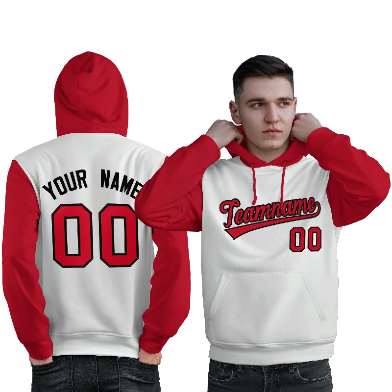 Effortless Looks Custom White Red-Black Raglan Sleeves Pullover Personalized Sweatshirt Hoodie