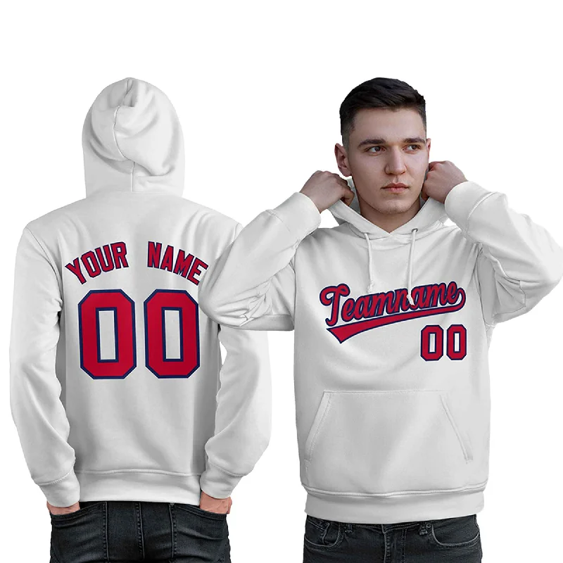 Everyday Chic Custom White Red-Navy Classic Style Personalized Sport Pullover Hoodie