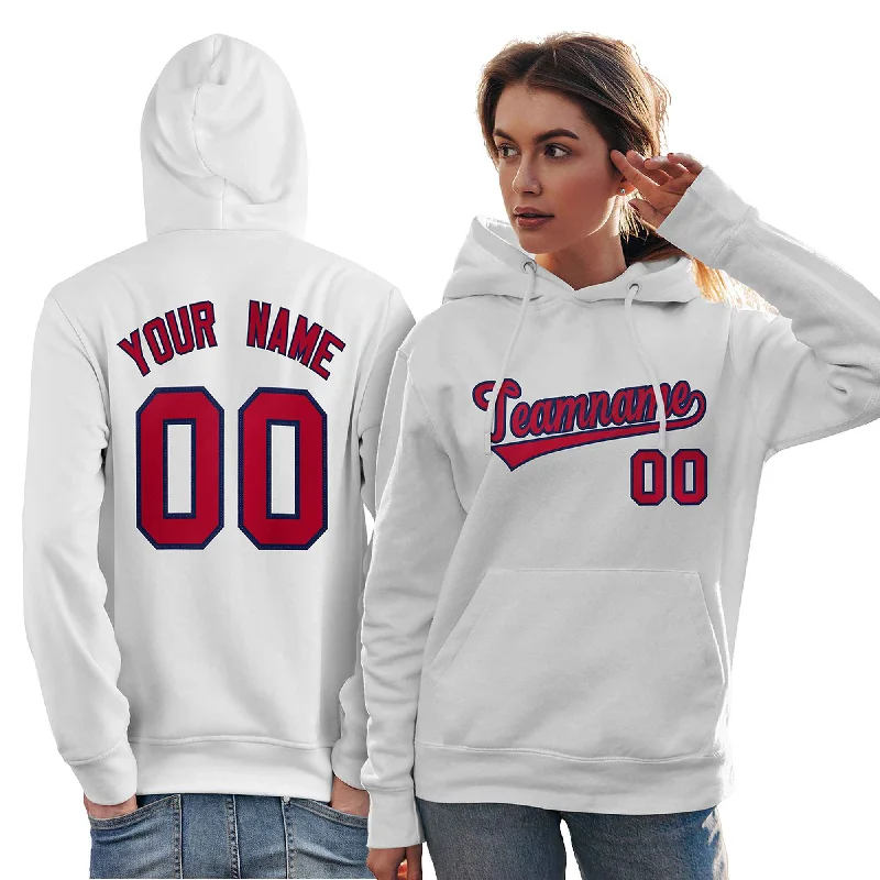 Comfortable Sweaters Custom White Red-Navy Classic Style Personalized Sport Pullover Hoodie