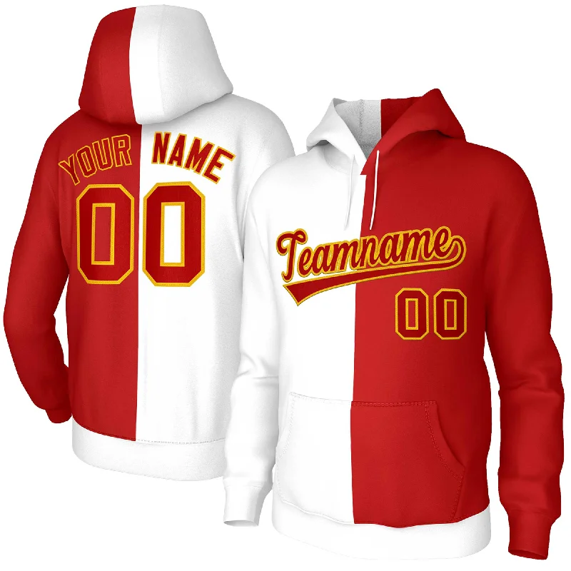 Fresh Comfort Custom White Red Red-Gold Split Fashion Stitched Sportwear Pullover Hoodie