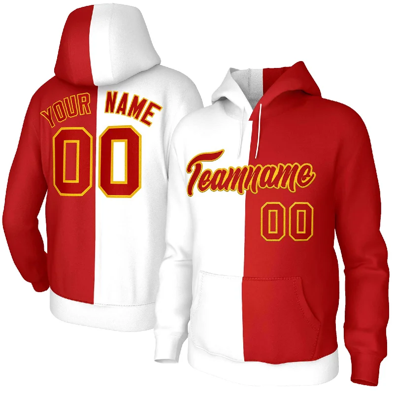 Trends Custom White Red-Gold Split Fashion Stitched Sportwear Pullover Hoodie