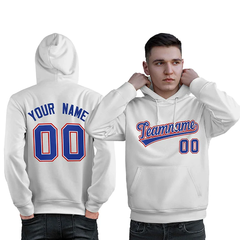 Soft Wearables Custom White Royal-Red Classic Style Personalized Sport Pullover Hoodie