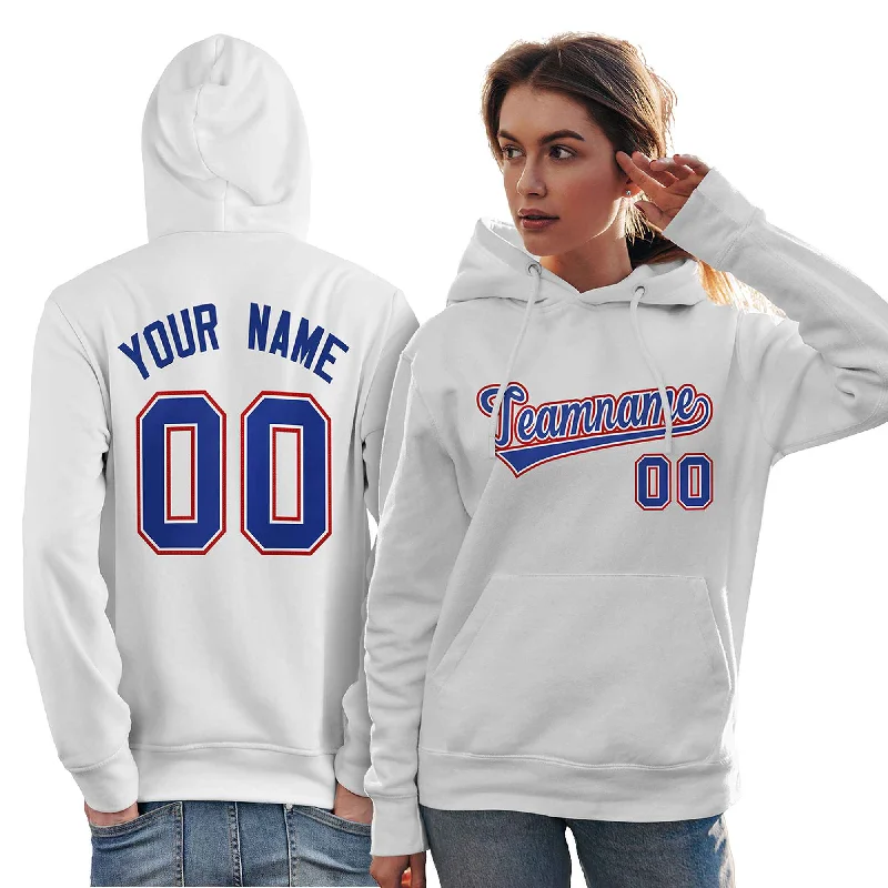 Cozy Fitting Custom White Royal-Red Classic Style Personalized Sport Pullover Hoodie