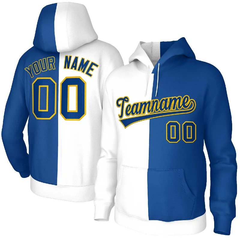 Relaxed Wear Custom White Royal Royal-Gold Split Fashion Stitched Sportwear Pullover Hoodie