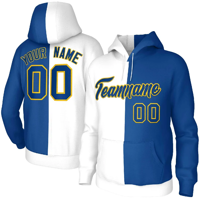 Urban Design Sense Custom White Royal Royal-Gold Split Fashion Stitched Sportwear Pullover Hoodie