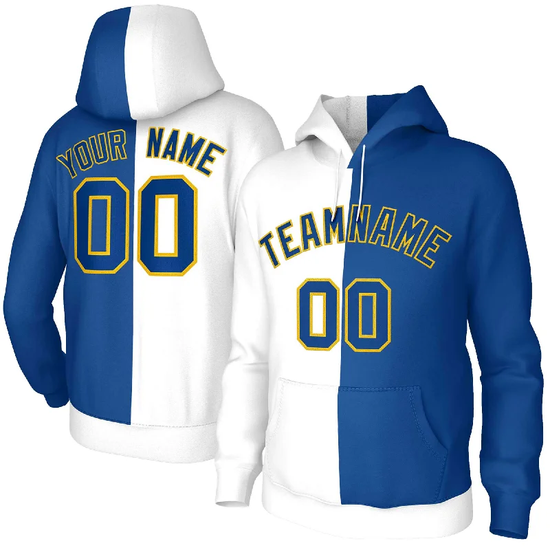 Fresh And Elegant Custom White Royal Royal-Gold Split Fashion Stitched Sportwear Pullover Hoodie