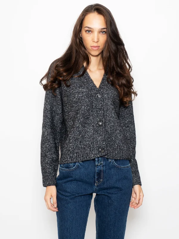 Slightly Flared Design Cardigan Bouclé Mélange Grigio