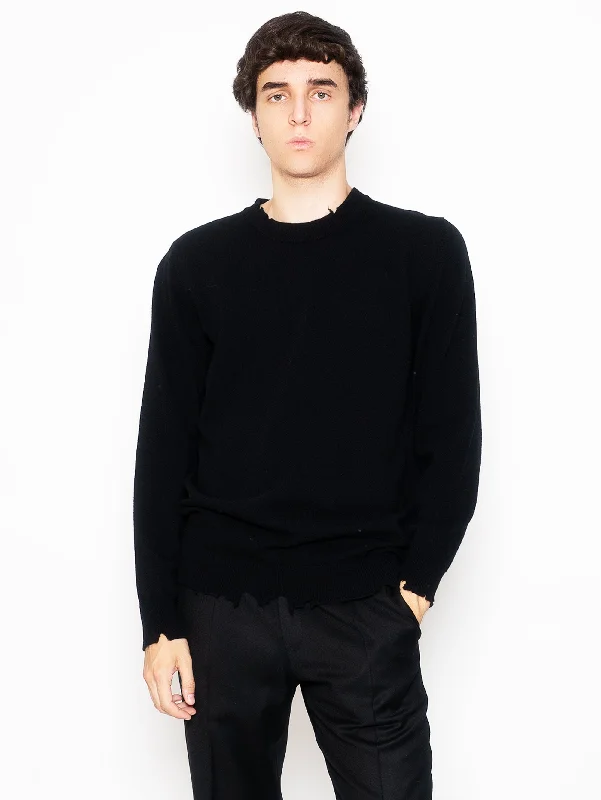 Everyday Comfort Maglia Girocollo con Orlo Tagliato Nero