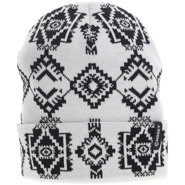 Fashion Comfort Hooey Aztec Beanie in White & Black