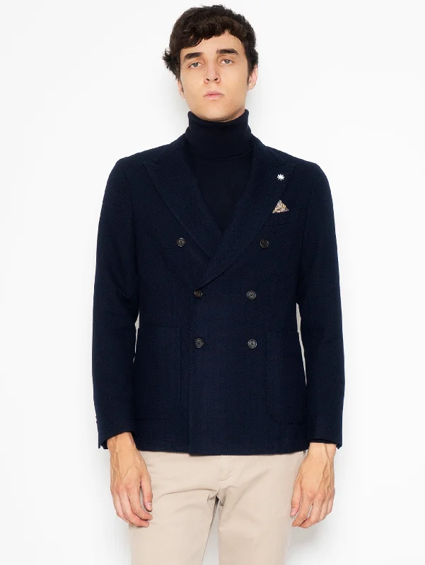 Minimalism Giacca Doppio Petto Spigata Blu