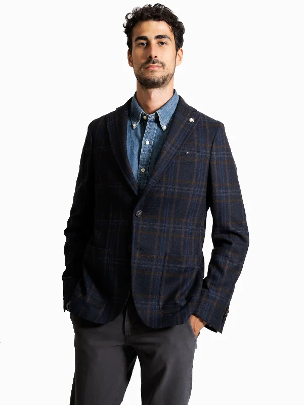 Retro Design Giacca Fantasia Check Blu