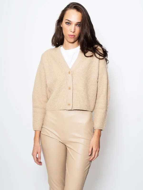 Simple Matching Cardigan Scollo a V in Maglia a Coste Albino