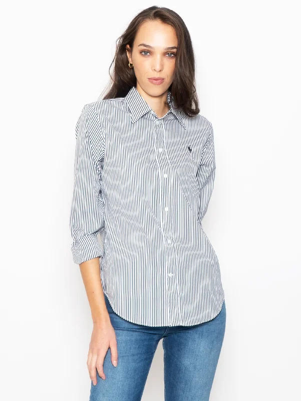 Lounge Chic Camicia in Popeline a Righe Bianco/Nero