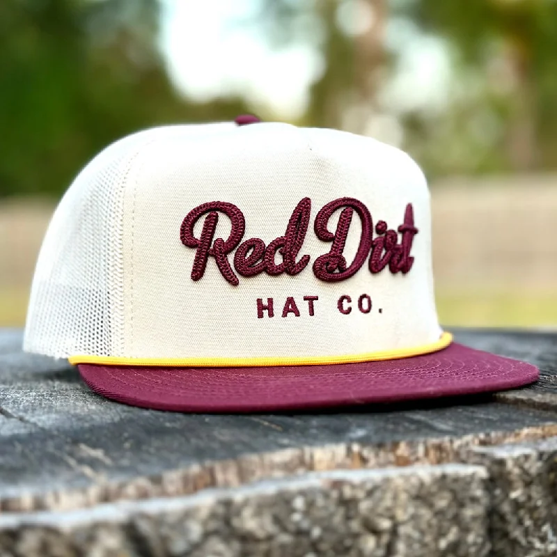 Relaxed Chic Red Dirt Hat Co. "Cowboy Roy" Rope Hat in Maroon/Khaki
