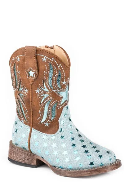 Chic Comfort Roper Toddler Girl's Starlet Glitter Western Boots in Blue