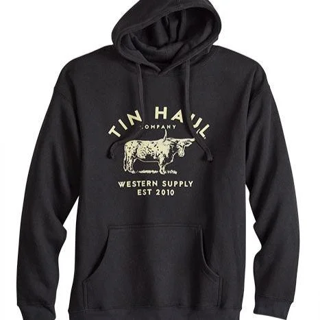 Chic Lounge Tin Haul Men's Longhorn Logo Hoodie in Black
