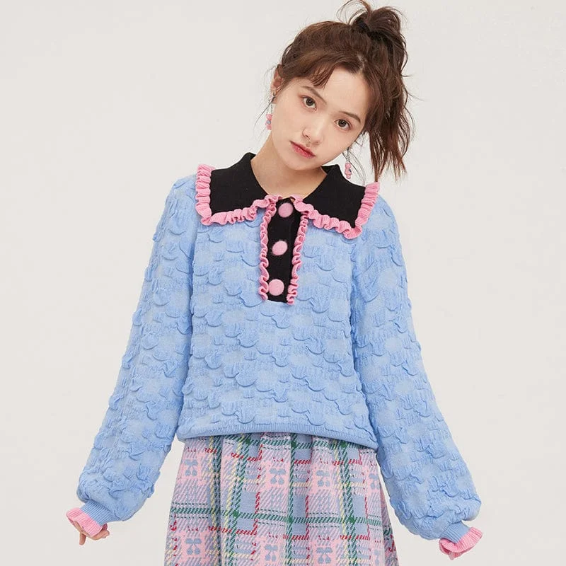 Effortless Comfort Women's Contrast Color Ruffled Sweater
