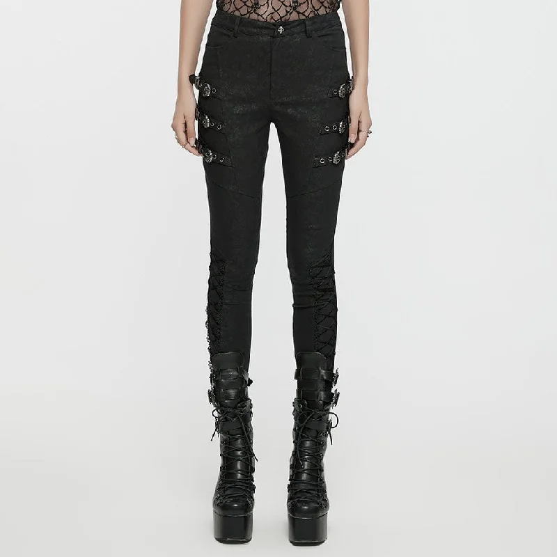 Luxury Temperament Women's Gothic Buckle Lace-up Pants