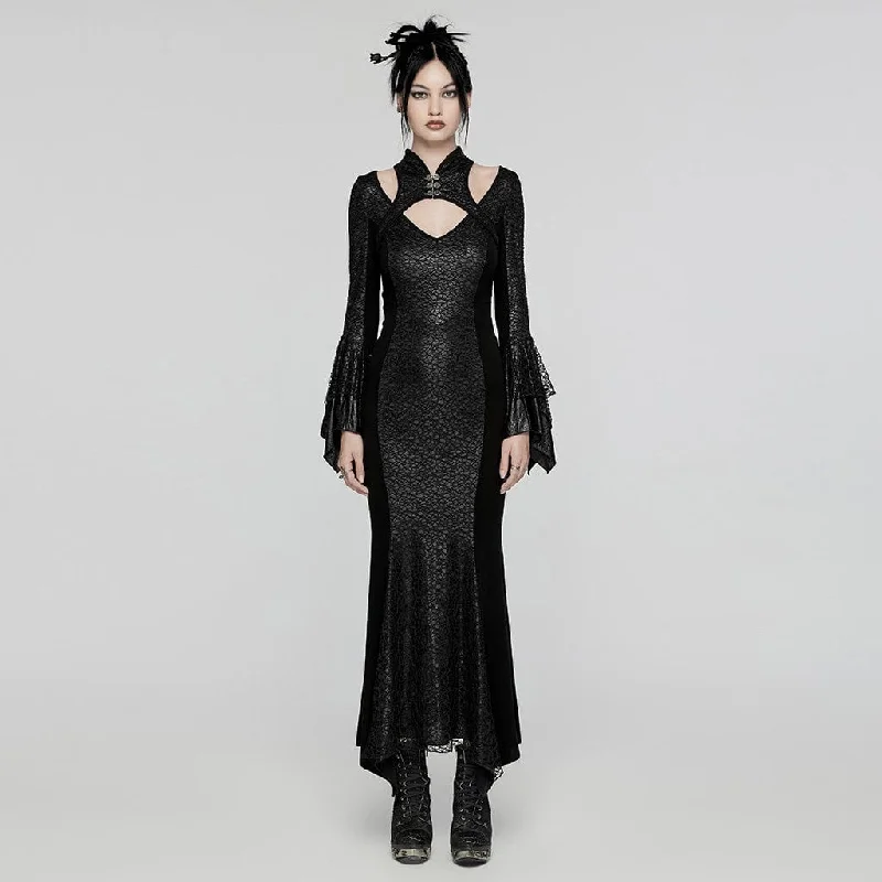 Comfortable Fitwear Women's Gothic Cheongsam Collar Fishtailed Gown Dress Black