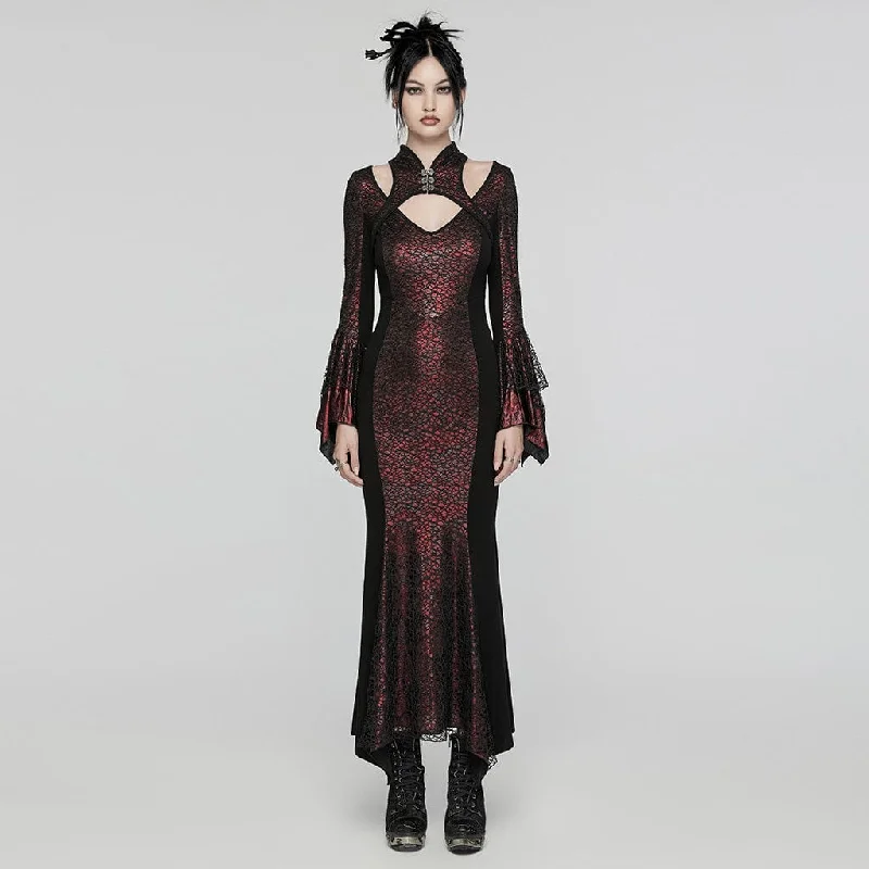 Relaxed Clothing Women's Gothic Cheongsam Collar Fishtailed Gown Dress Red